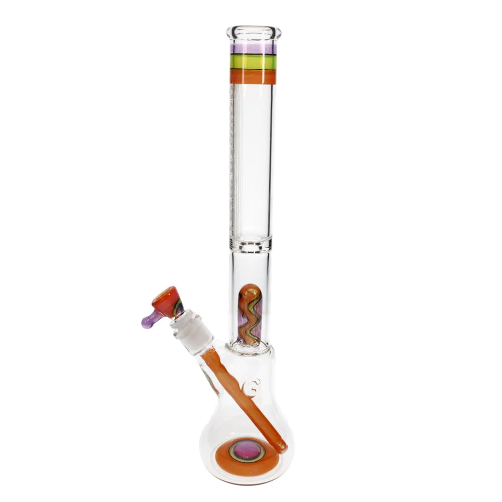 Governmint Glass Purple, Orange & Green Linework Dome Perc Bell Bottom Water Pipe - Image 2