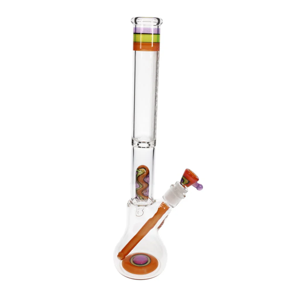 Governmint Glass Purple, Orange & Green Linework Dome Perc Bell Bottom Water Pipe - Image 3