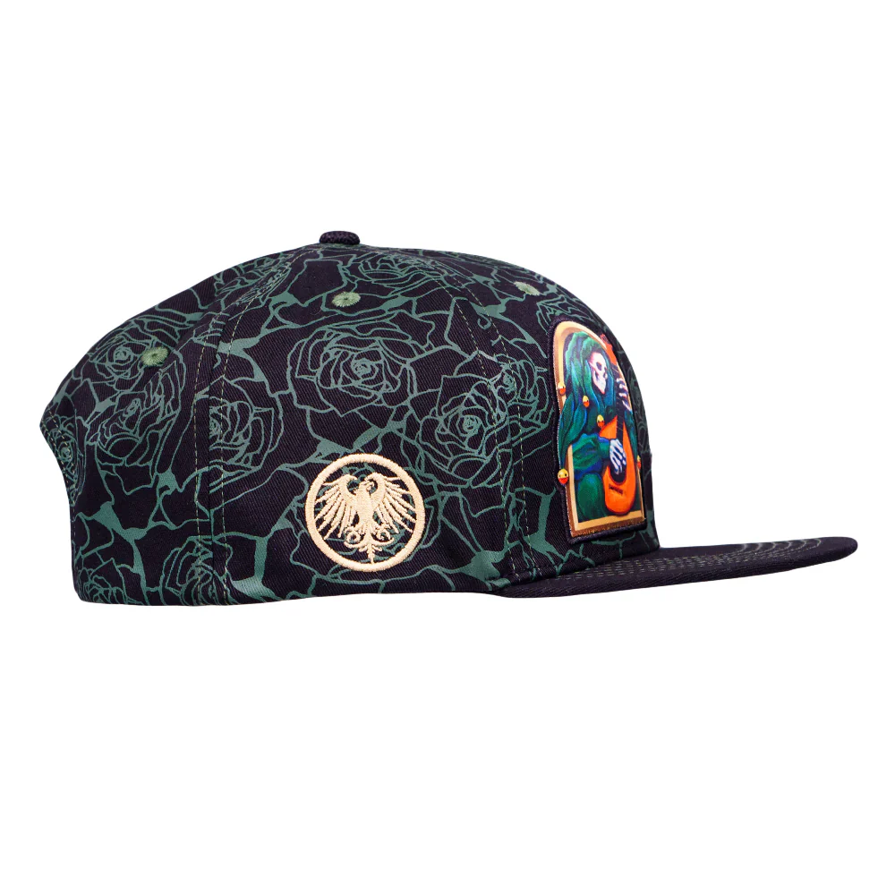 Grassroots California Stanley Mouse Mandolin Jester Never Summer Green Rose Snapback Hat - Image 3