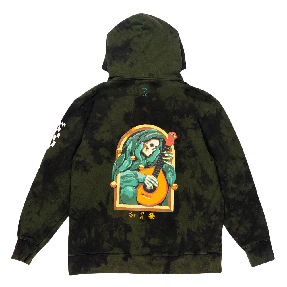 Grassroots California x Stanley Mouse Mandolin Jester Never Summer Green Dyed Pullover Hoodie - Image 4