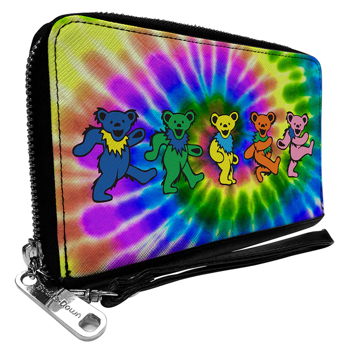 Grateful Dead Dancing Bears Swirl Tie Dye Zip Around Wallet with Detachable Wristlet Strap