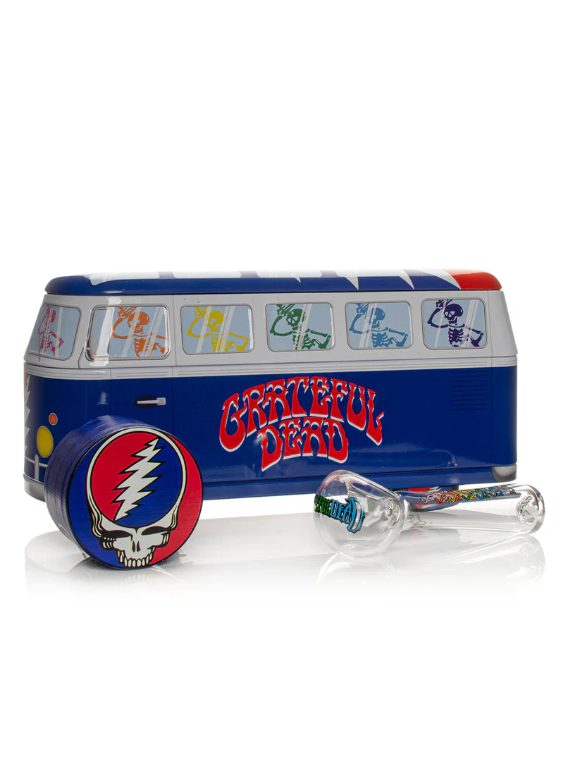 Grateful Dead x Gear Premium 4.5" Dancing Skeleton Hand Pipe & Grinder Set with Collectable Bus Tin - Image 2