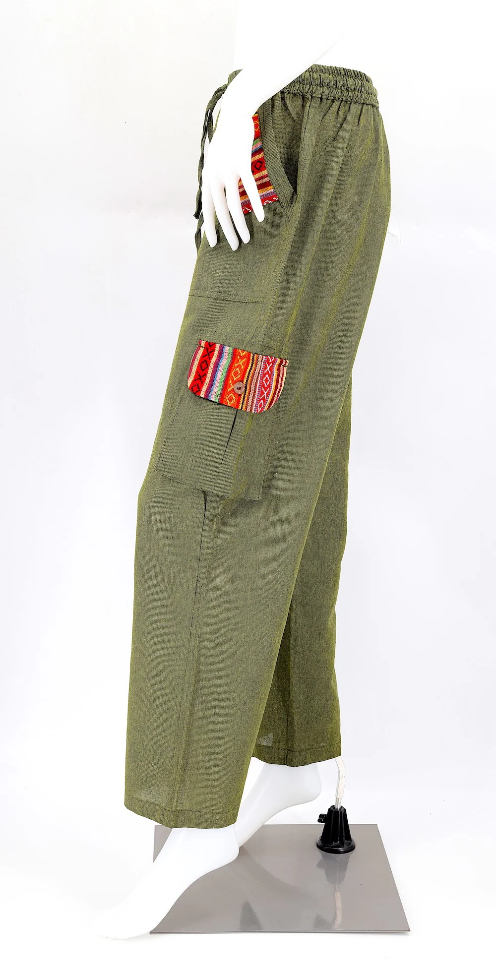 Green Boho Cargo Pants with Gheri Accents and Pockets - Image 3