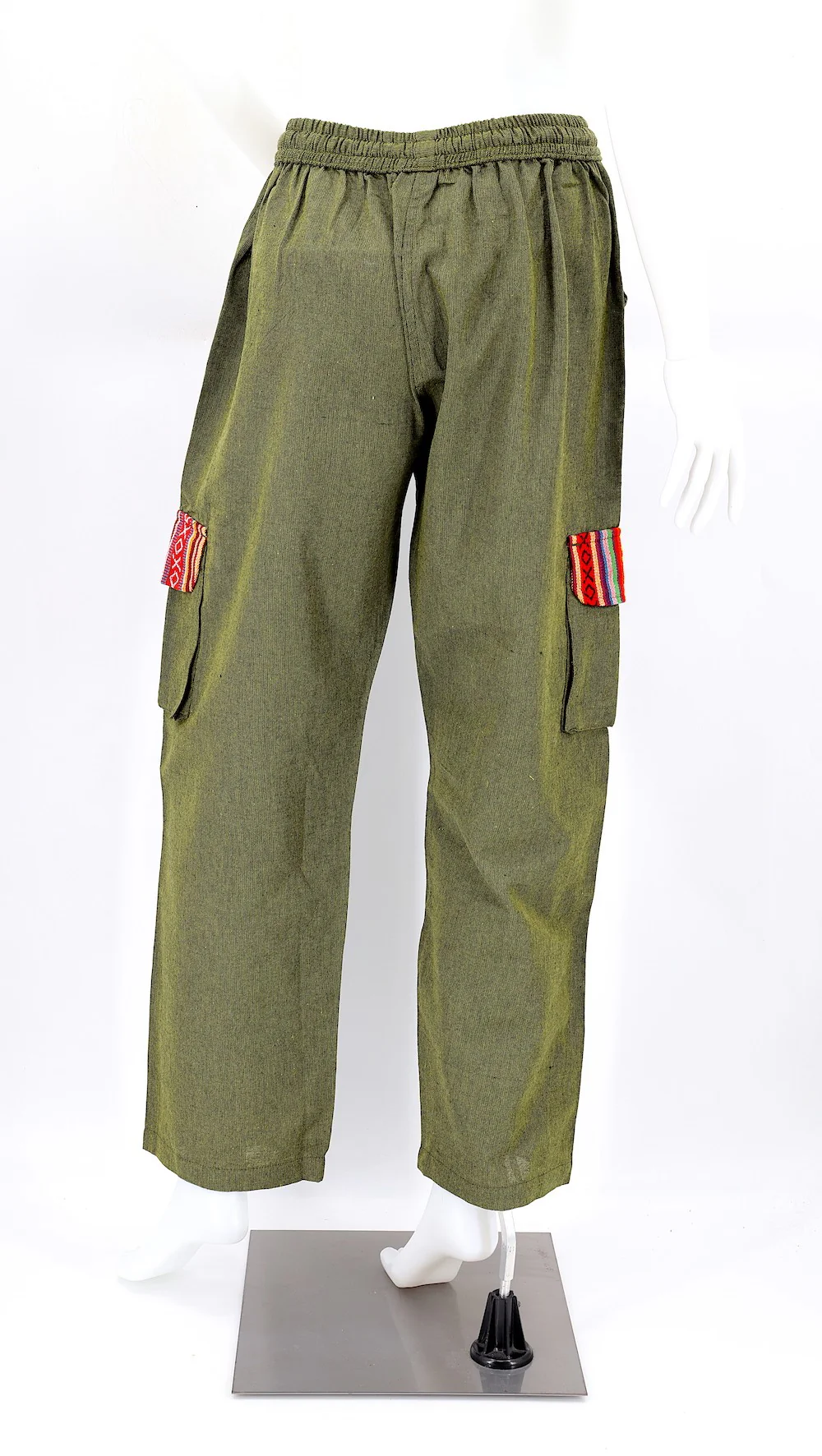 Green Boho Cargo Pants with Gheri Accents and Pockets - Image 4