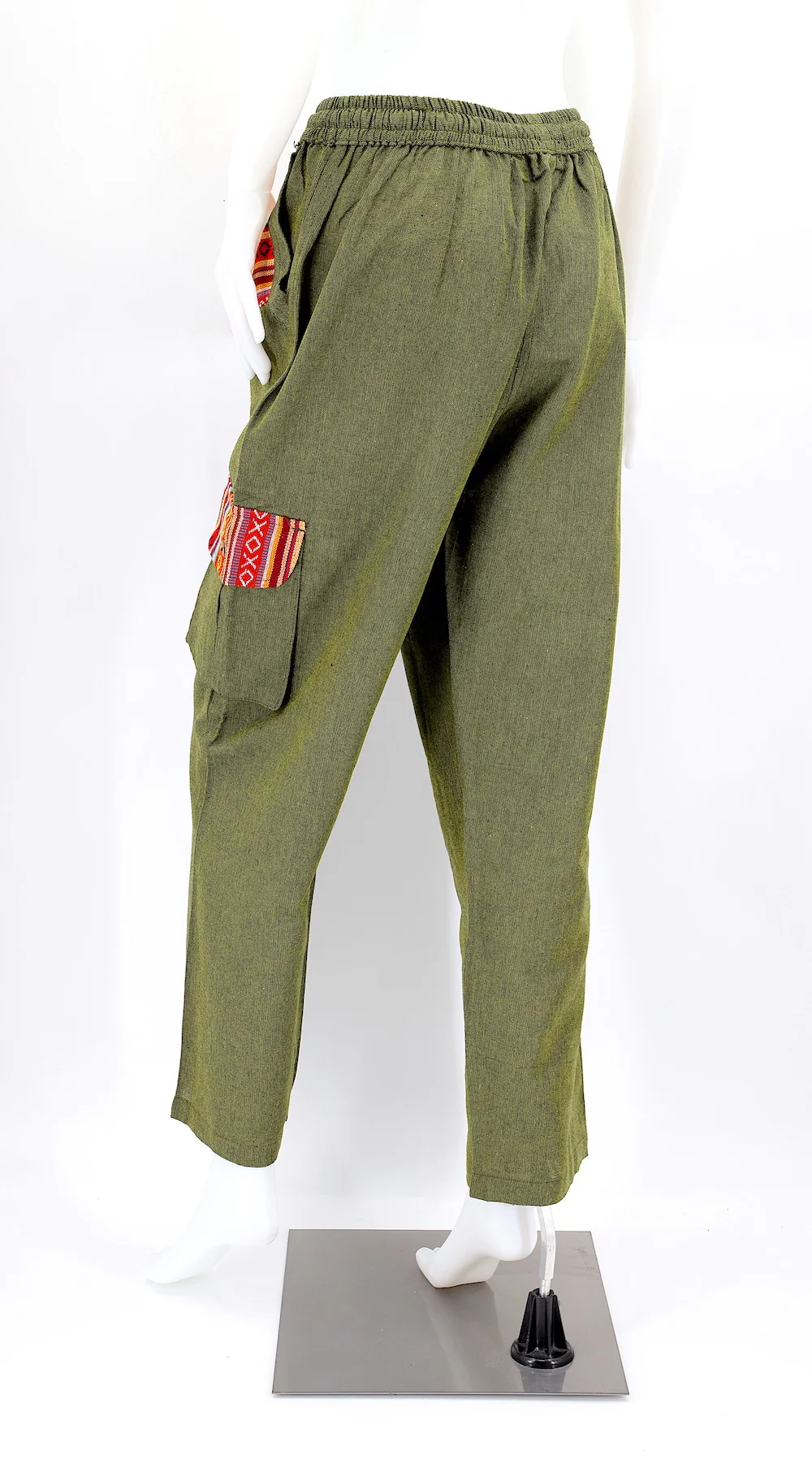 Green Boho Cargo Pants with Gheri Accents and Pockets - Image 5