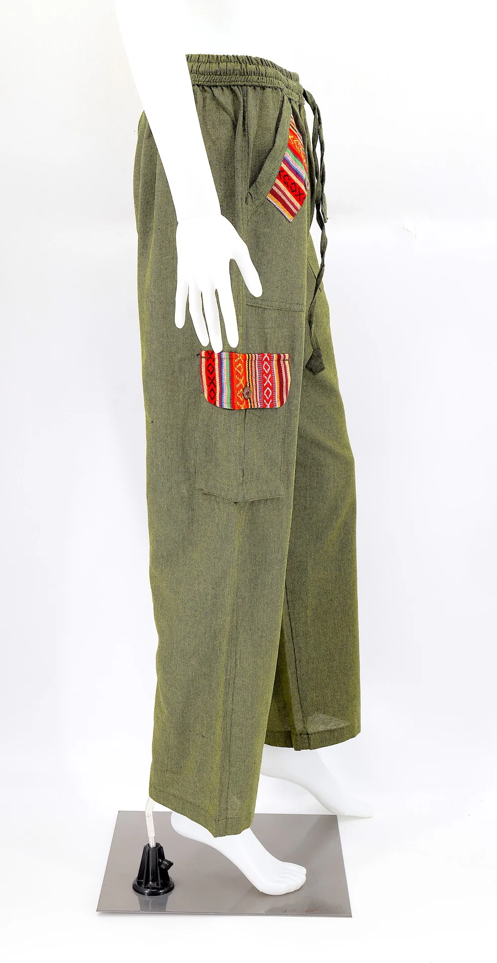 Green Boho Cargo Pants with Gheri Accents and Pockets - Image 6