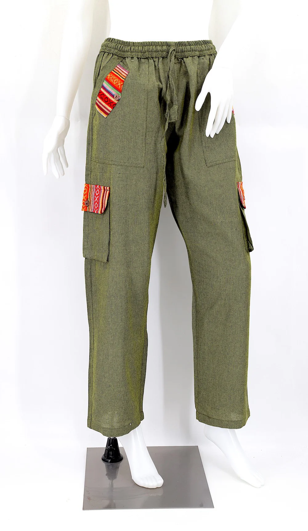Green Boho Cargo Pants with Gheri Accents and Pockets - Image 7