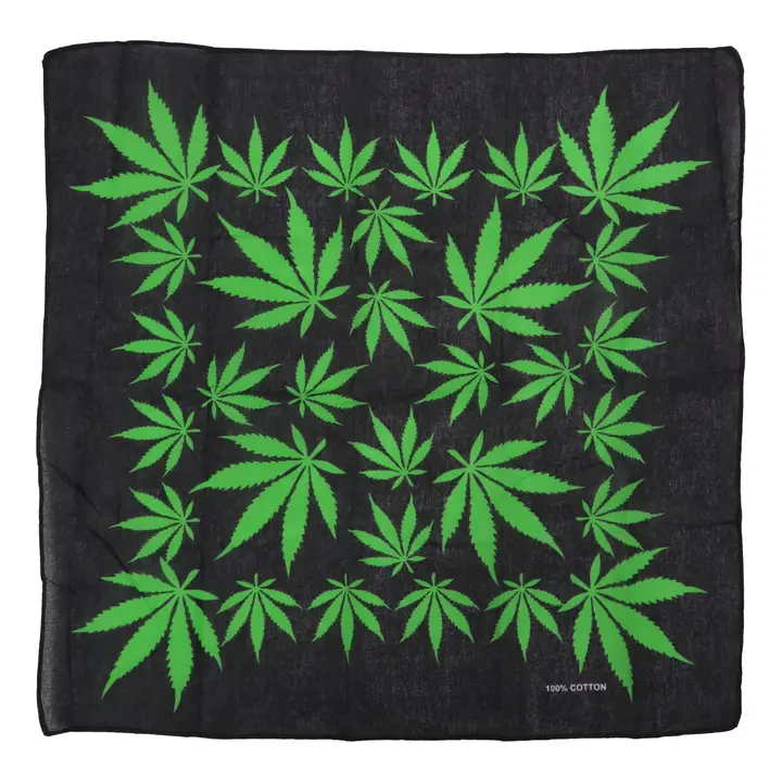 Green Pot Leaves Black Cotton Bandana