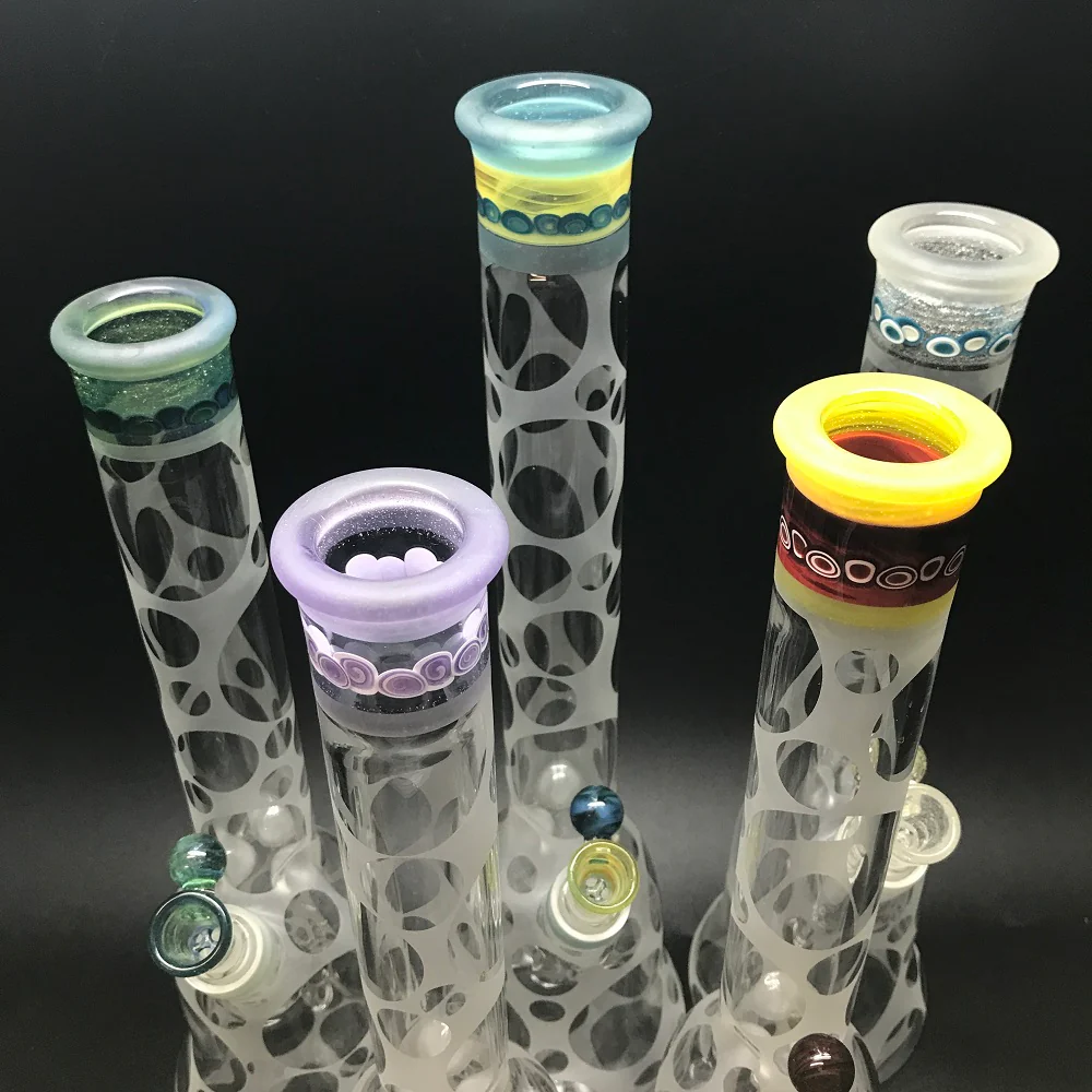 Oddball Glass Sandblasted Flower Tube with Worked Top SALE - Image 2