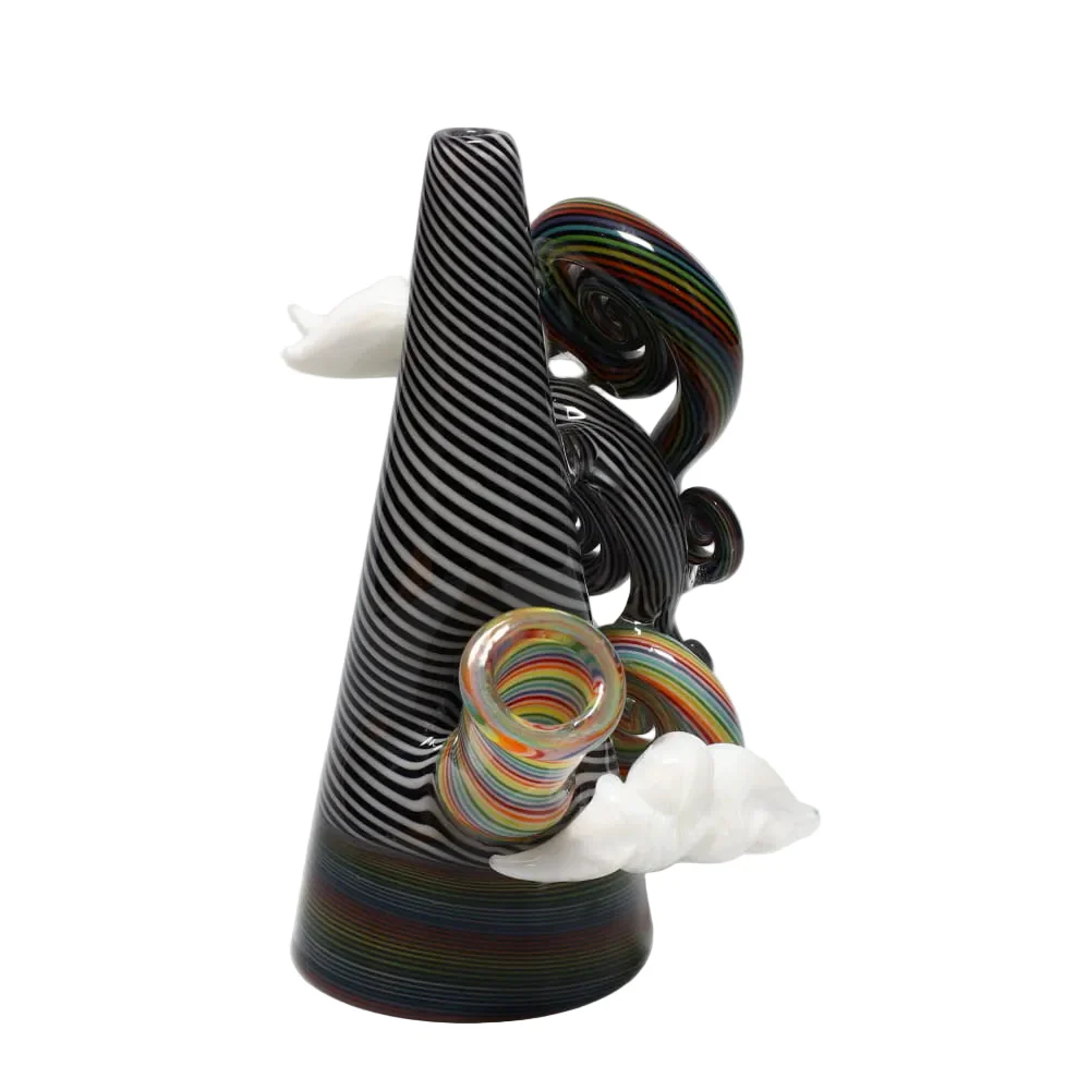 Haha Glass Black & White & Rainbow Cloud Cone Bubbler - Image 2