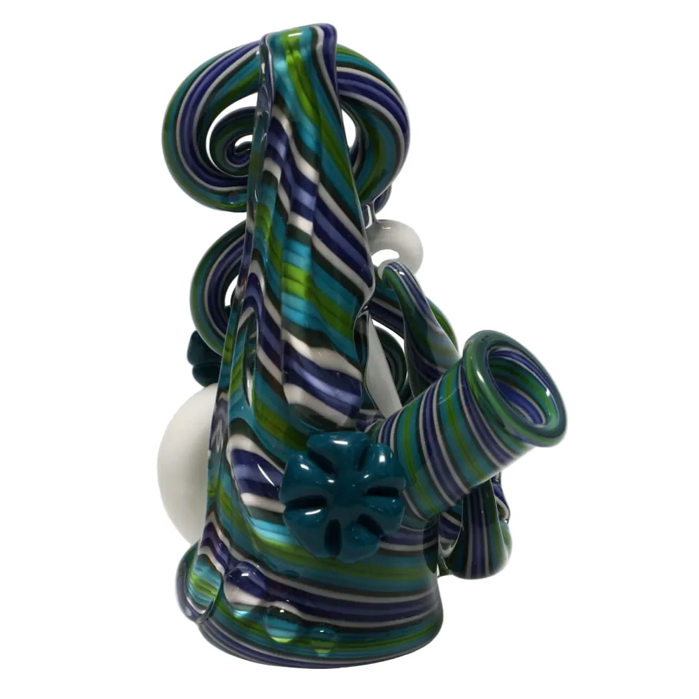 Haha Glass Blue, Green, and White Cone Bubbler - Image 2
