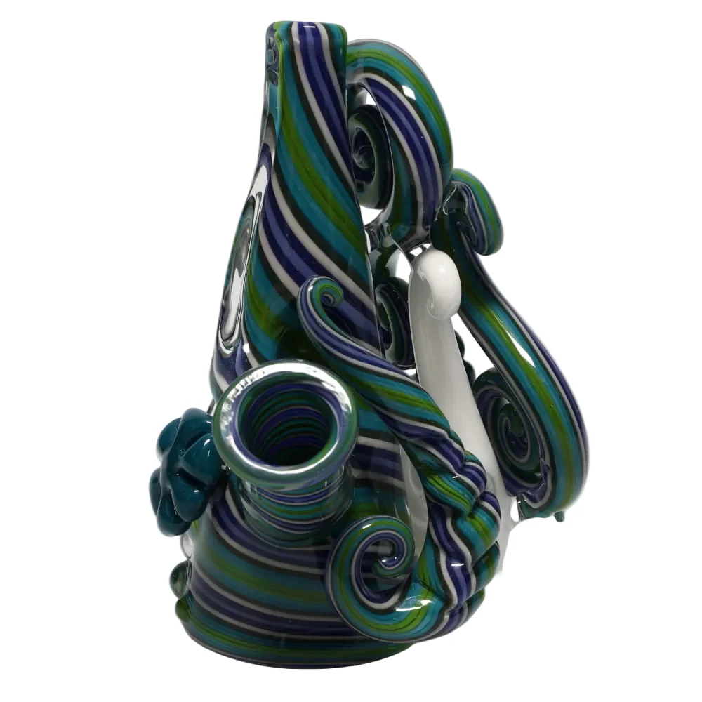 Haha Glass Blue, Green, and White Cone Bubbler - Image 3