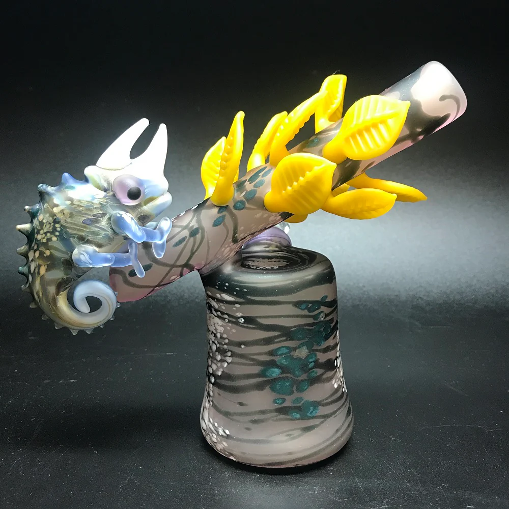 Hardman Art Glass Yellow Leaf Chamelon Bubbler - Image 3