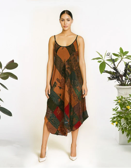 Harem Patchwork Freeflow Dress in Rust