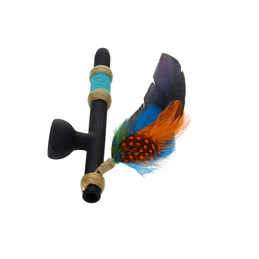 Owls Feather Glass Small Black Peace Pipe with Orange Dot Feather - Image 3