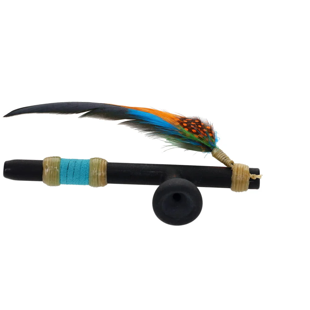 Owls Feather Glass Small Black Peace Pipe with Orange Dot Feather - Image 4