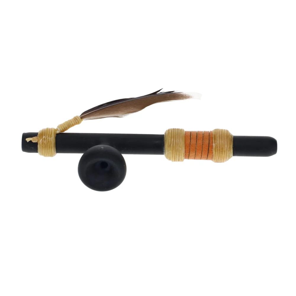 Owls Feather Glass Small Black Peace Pipe with Purple Feather - Image 4