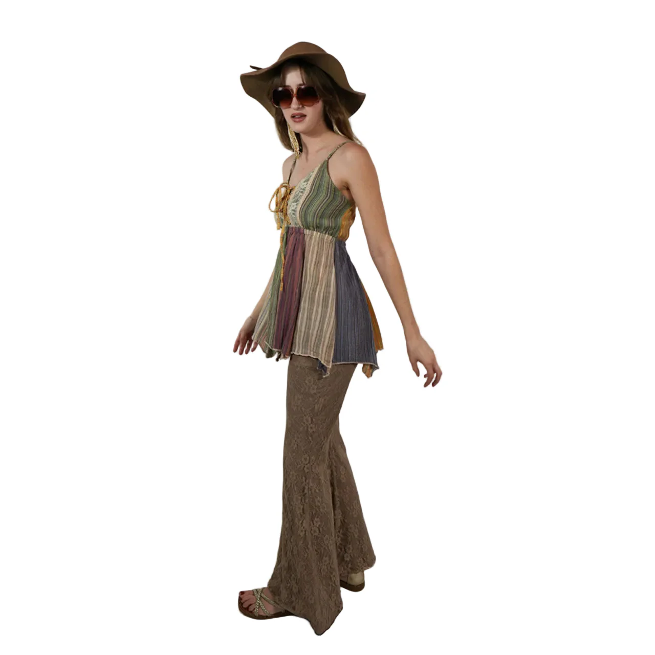 Hey Jude Patchwork Fairy Top in Tan - Image 2