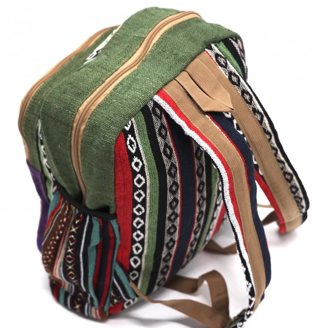 Himalayan Hemp Fabric with Embroidered Mushroom Large Backpack - Assorted Colors - Image 4