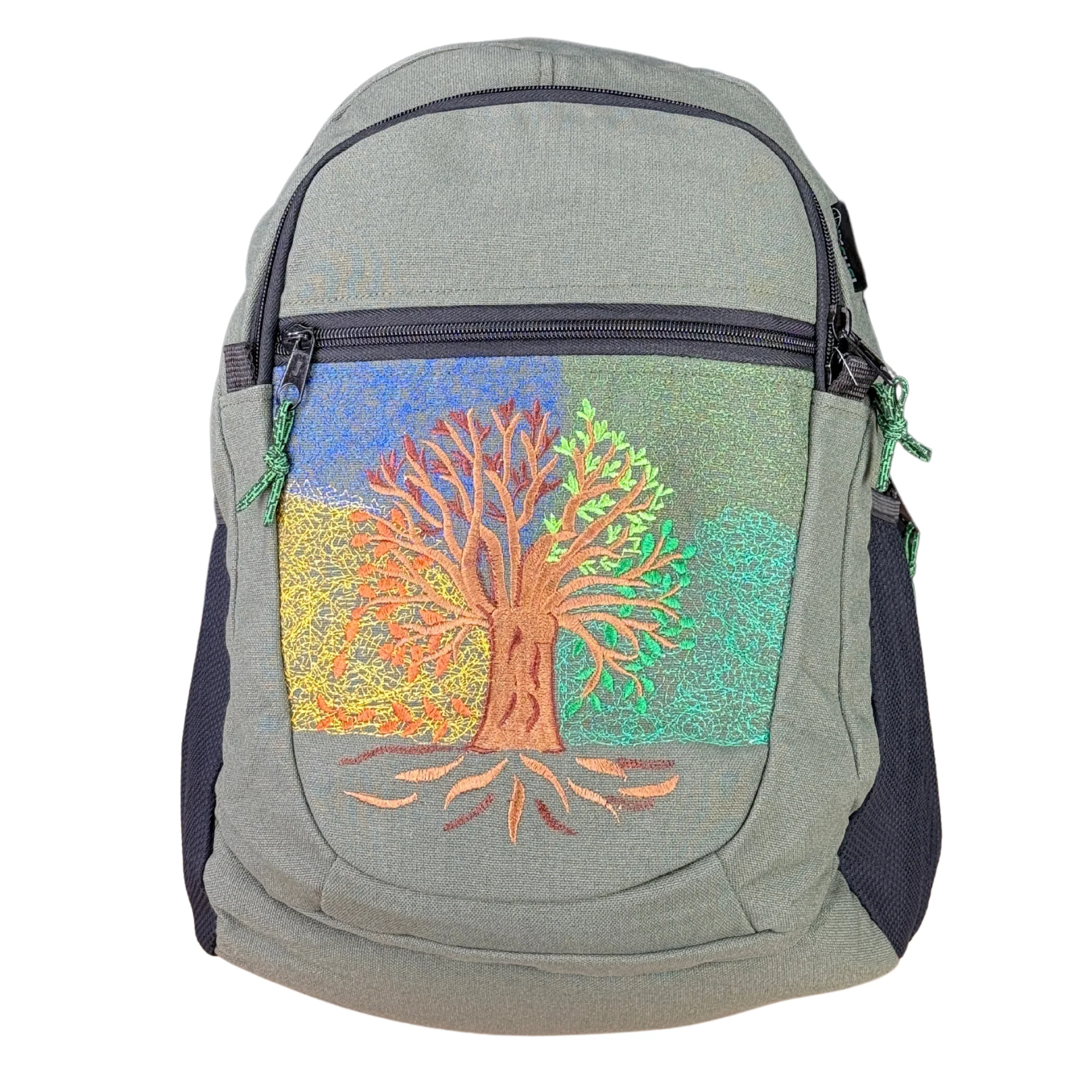 Ixchel Medium Backpack with 4 Seasons Embroidery in Denim
