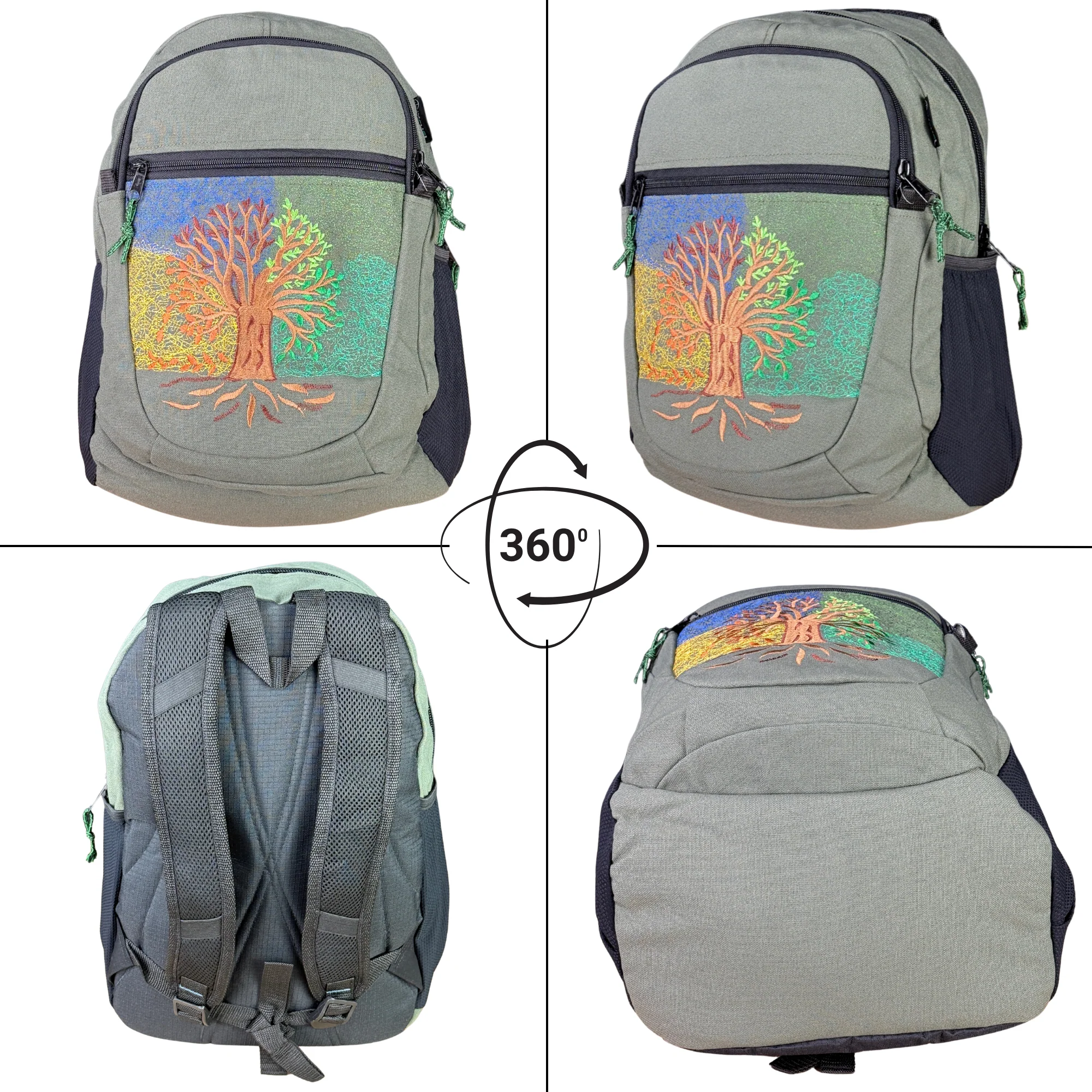 Ixchel Medium Backpack with 4 Seasons Embroidery in Denim - Image 5