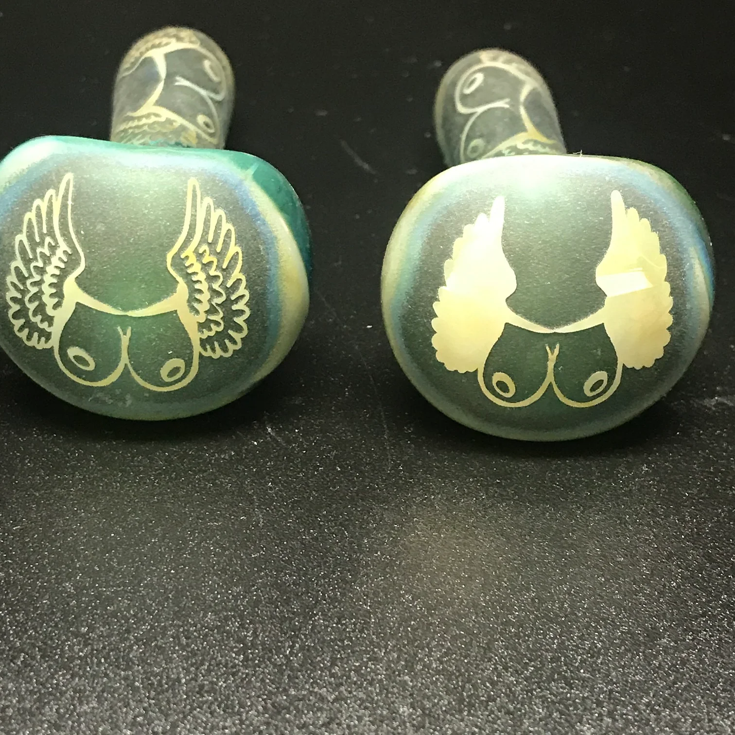 Joe Palmero Glass Flying Boobies Etched Pipe - Image 2
