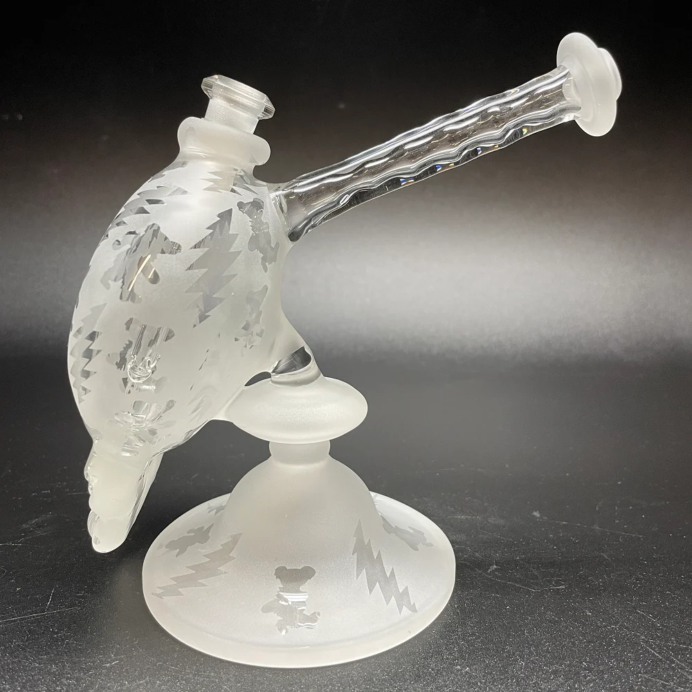 Paulie 2 Fingers Sandblasted Skull Dancing Bears & Bolts Bubbler with Clear Neck - Image 2
