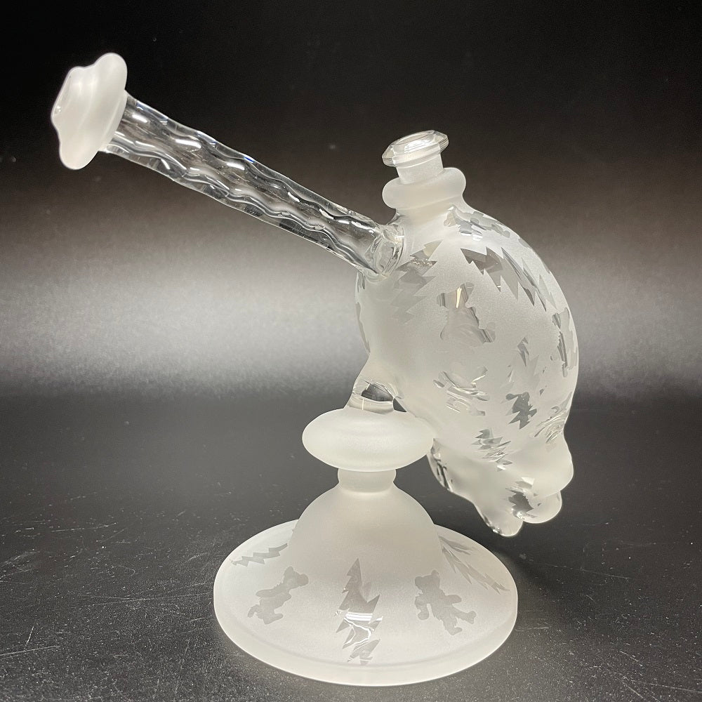 Paulie 2 Fingers Sandblasted Skull Dancing Bears & Bolts Bubbler with Clear Neck - Image 3