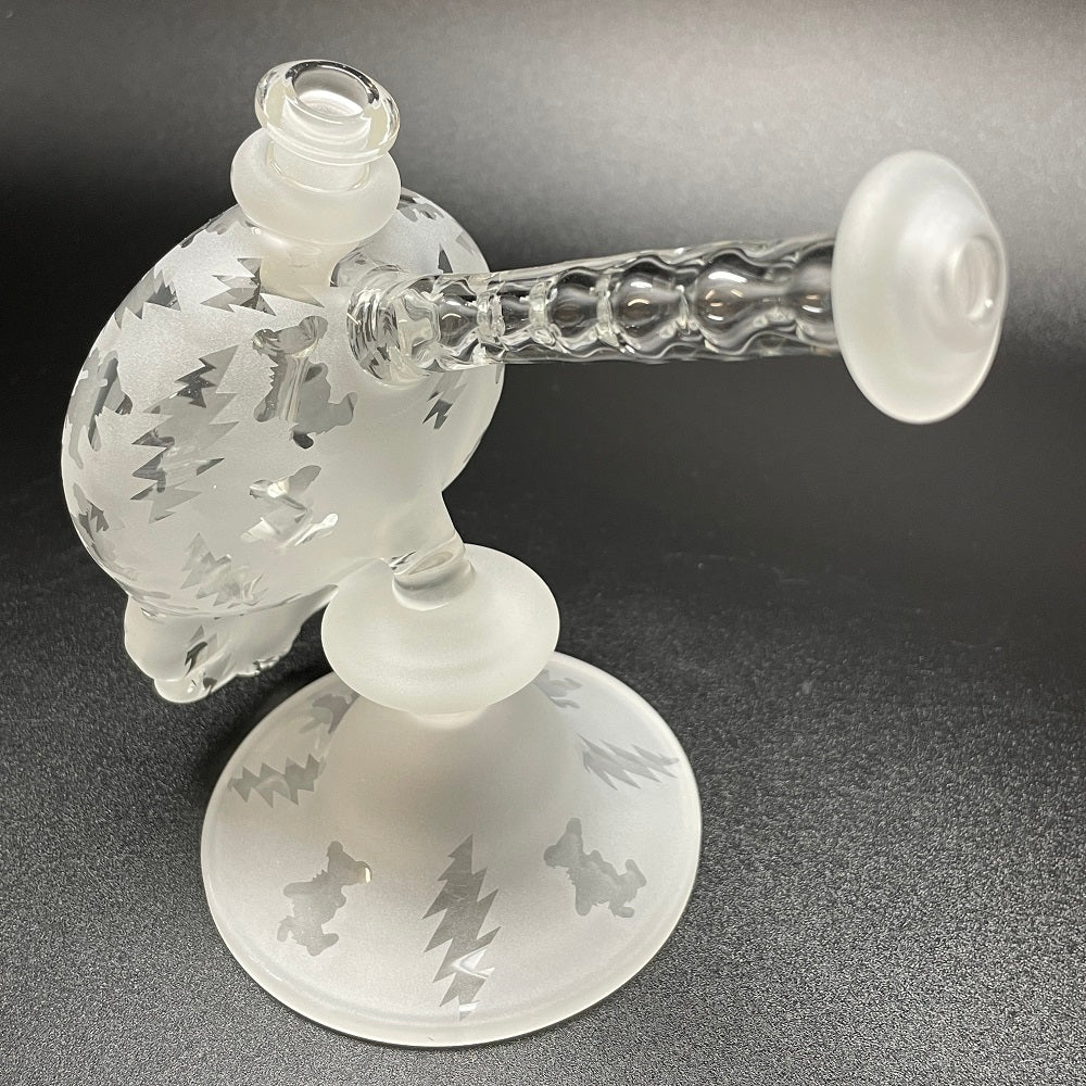 Paulie 2 Fingers Sandblasted Skull Dancing Bears & Bolts Bubbler with Clear Neck - Image 4