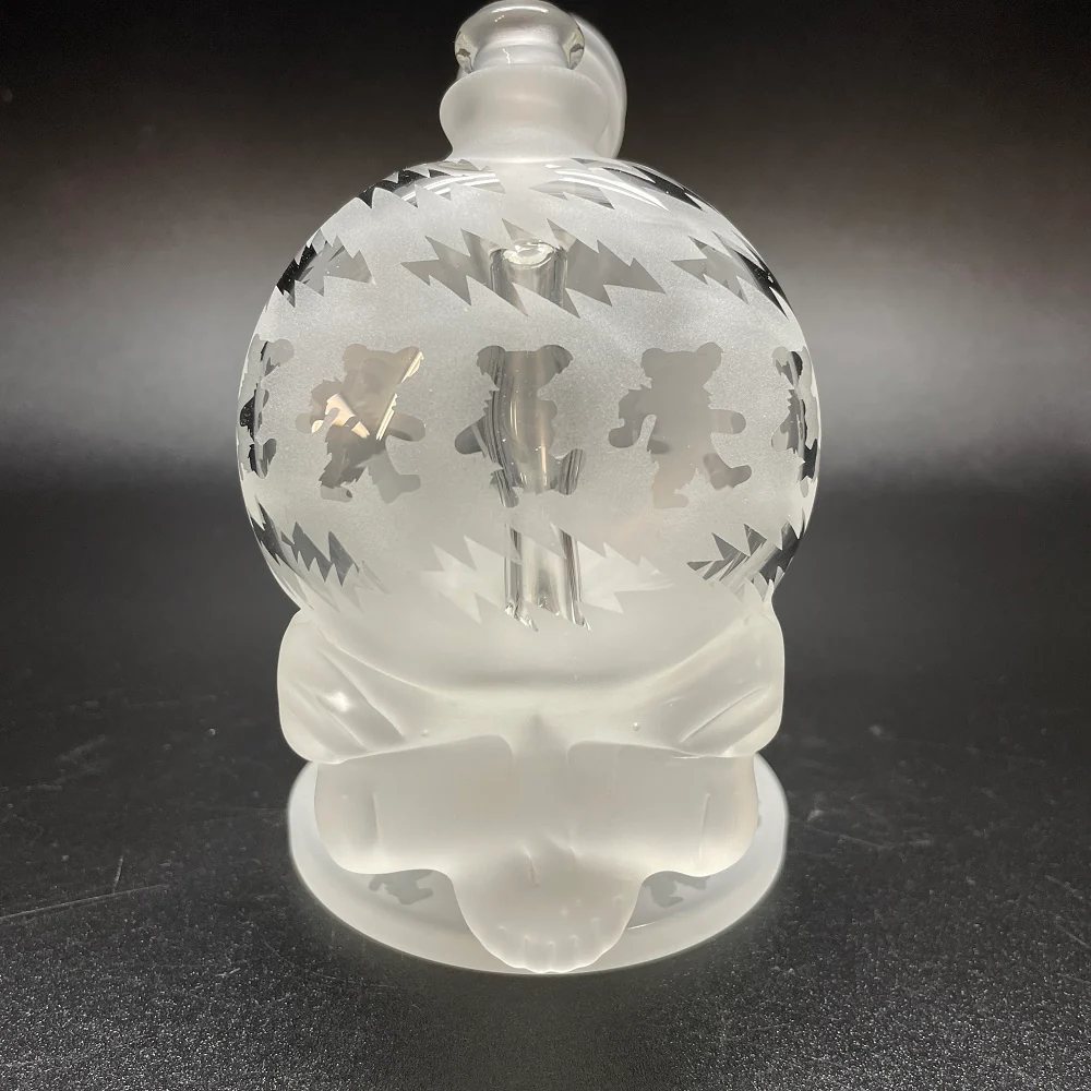 Paulie 2 Fingers Sandblasted Skull Dancing Bears & Bolts Bubbler with Frosted Neck