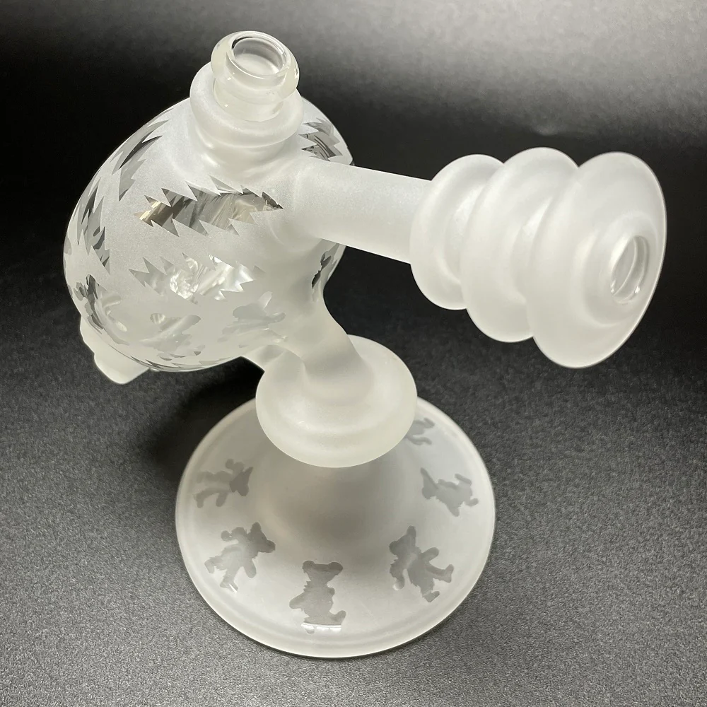 Paulie 2 Fingers Sandblasted Skull Dancing Bears & Bolts Bubbler with Frosted Neck - Image 2