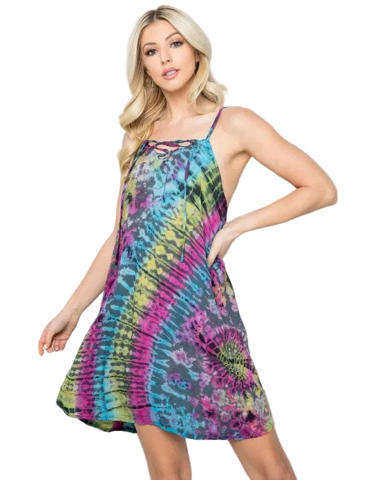 Lace-Up Tie Dye Mini Sundress - Image 4