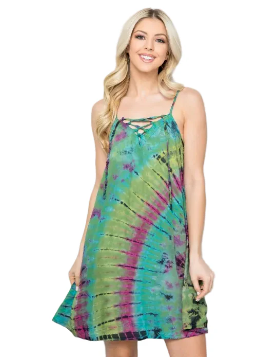 Lace-Up Tie Dye Mini Sundress - Image 5