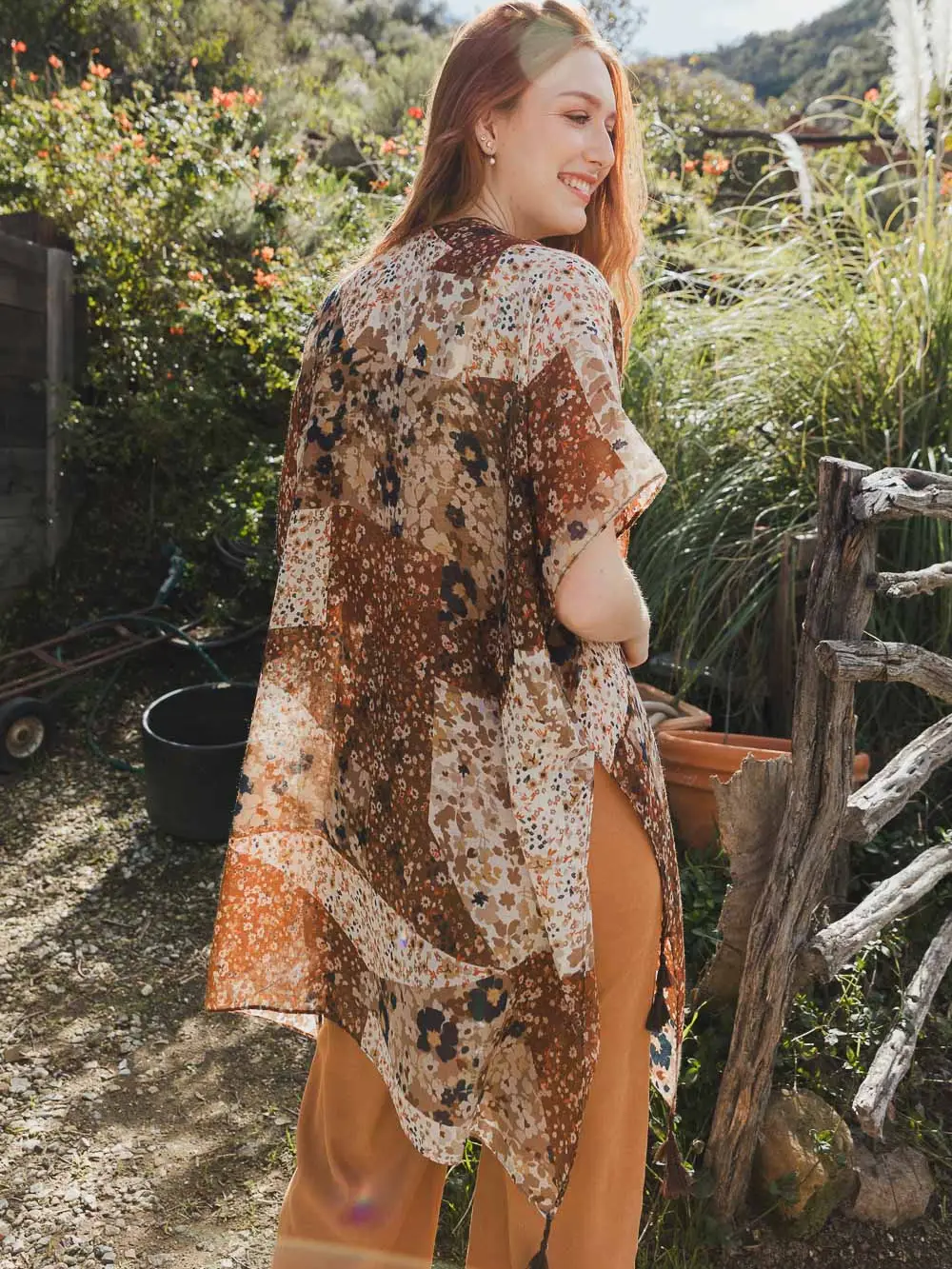 Meadow Patchwork Floral Kimono in Rust - Image 3