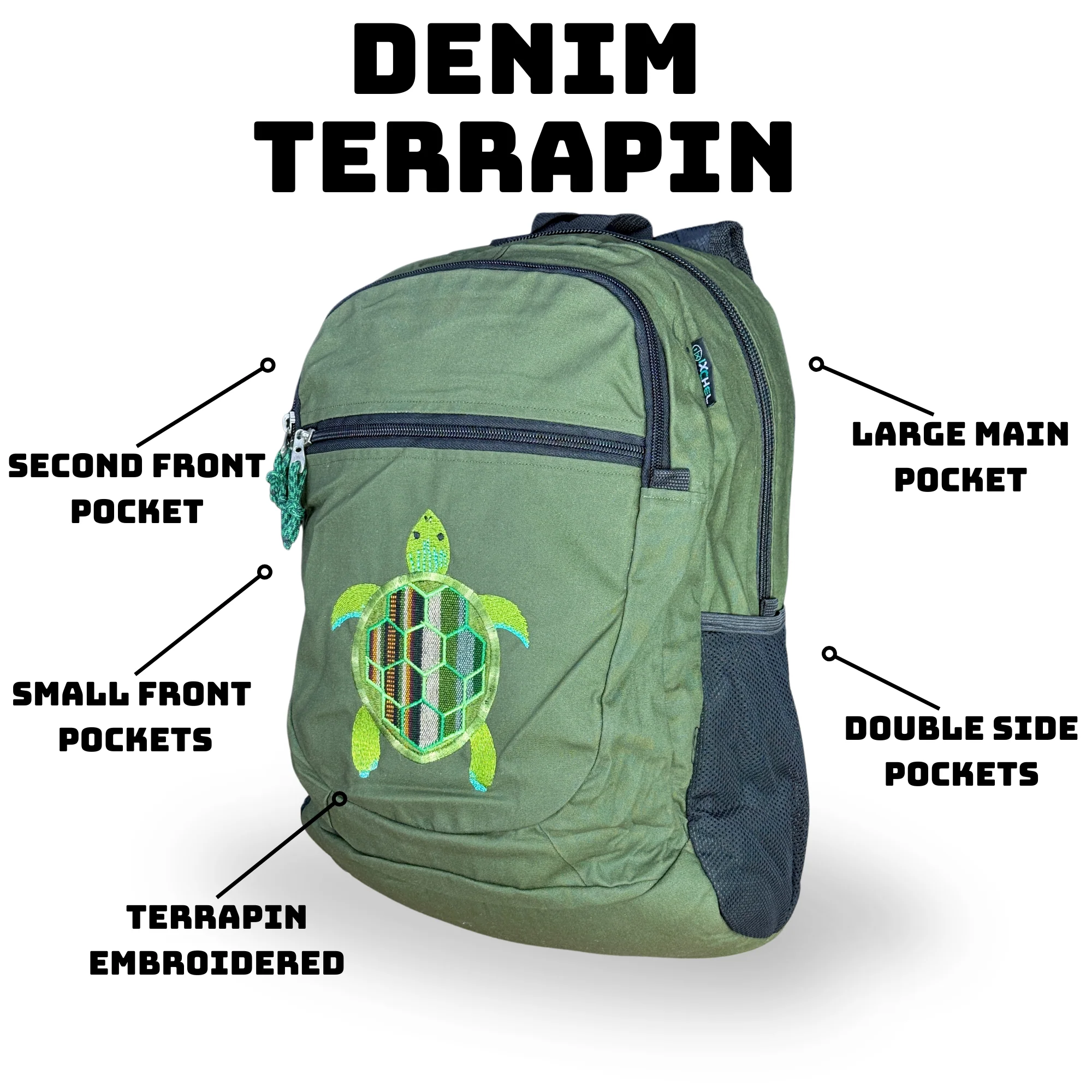 Ixchel Medium Backpack Denim With Terrapin Embroidery - Image 4