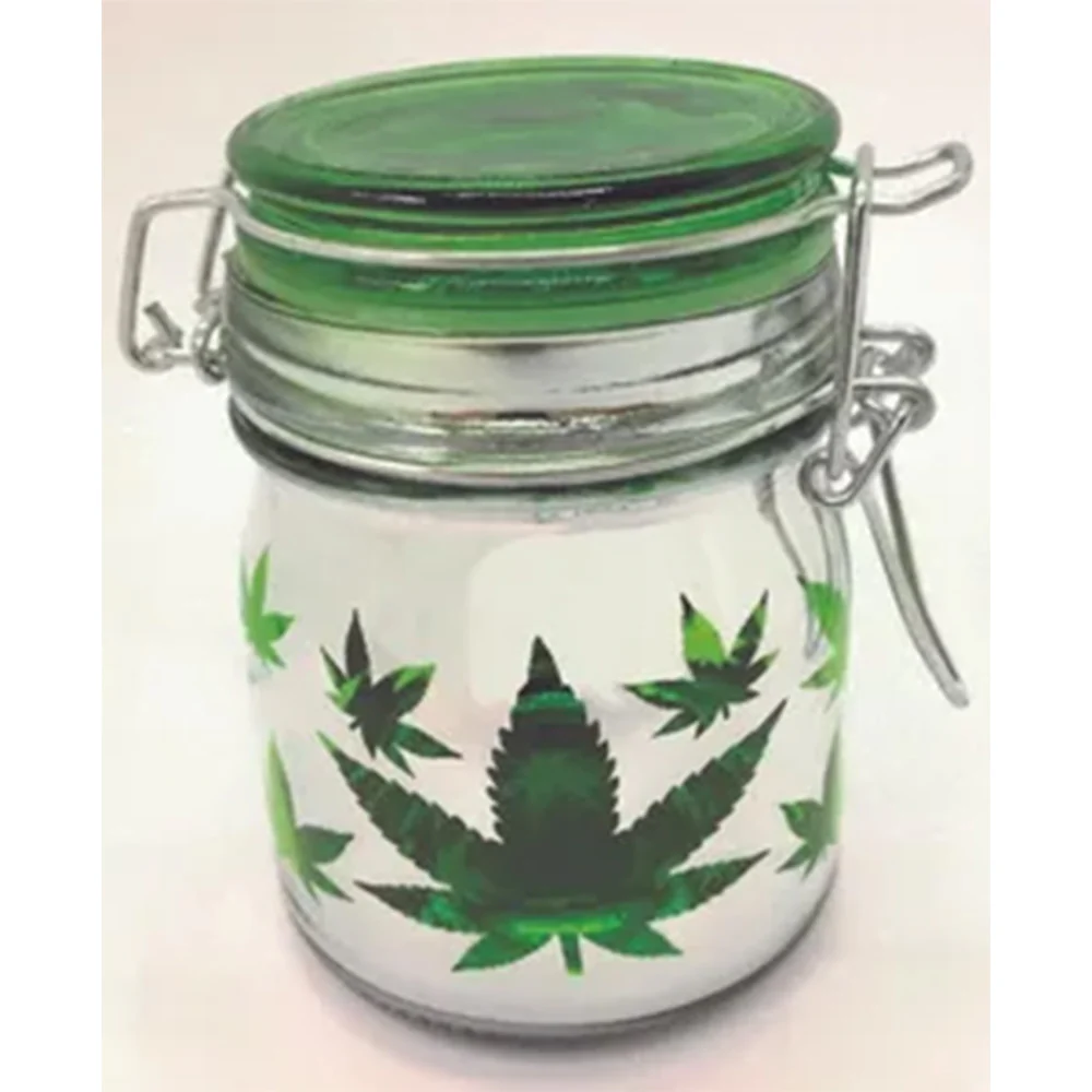 Metallic Silver and Green Leaves Jar - 5oz SALE