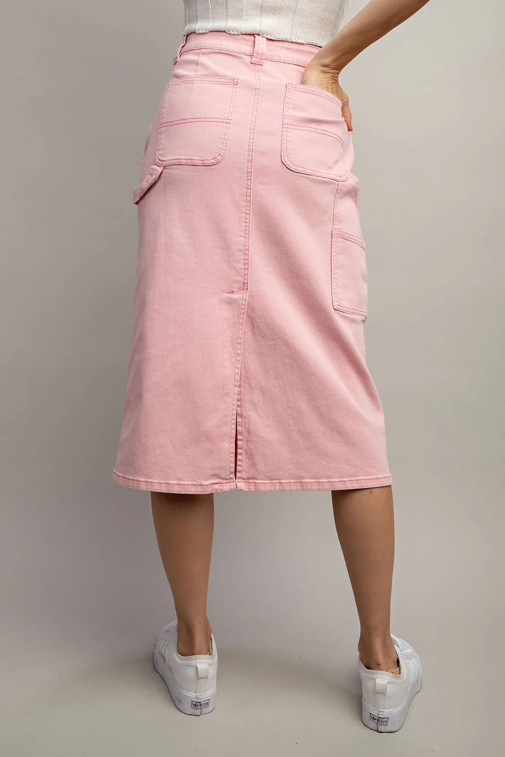 Mineral Washed Midi Skirt in Dusty Pink SALE - Image 3