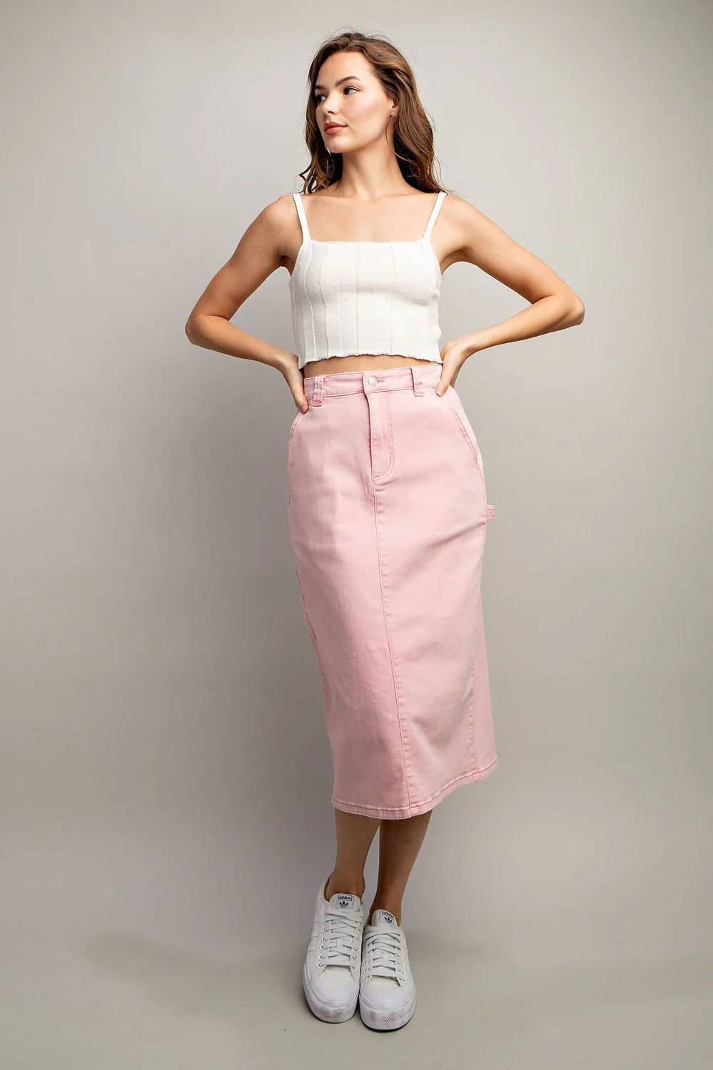 Mineral Washed Midi Skirt in Dusty Pink SALE - Image 4