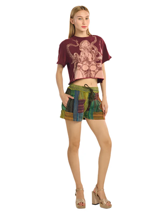 Mixed Cotton Patchwork Shorts in Green - Image 2