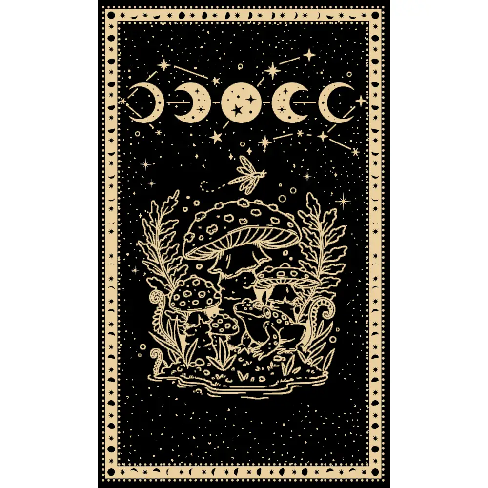 Moon Phase Frog and Mushroom Tapestry