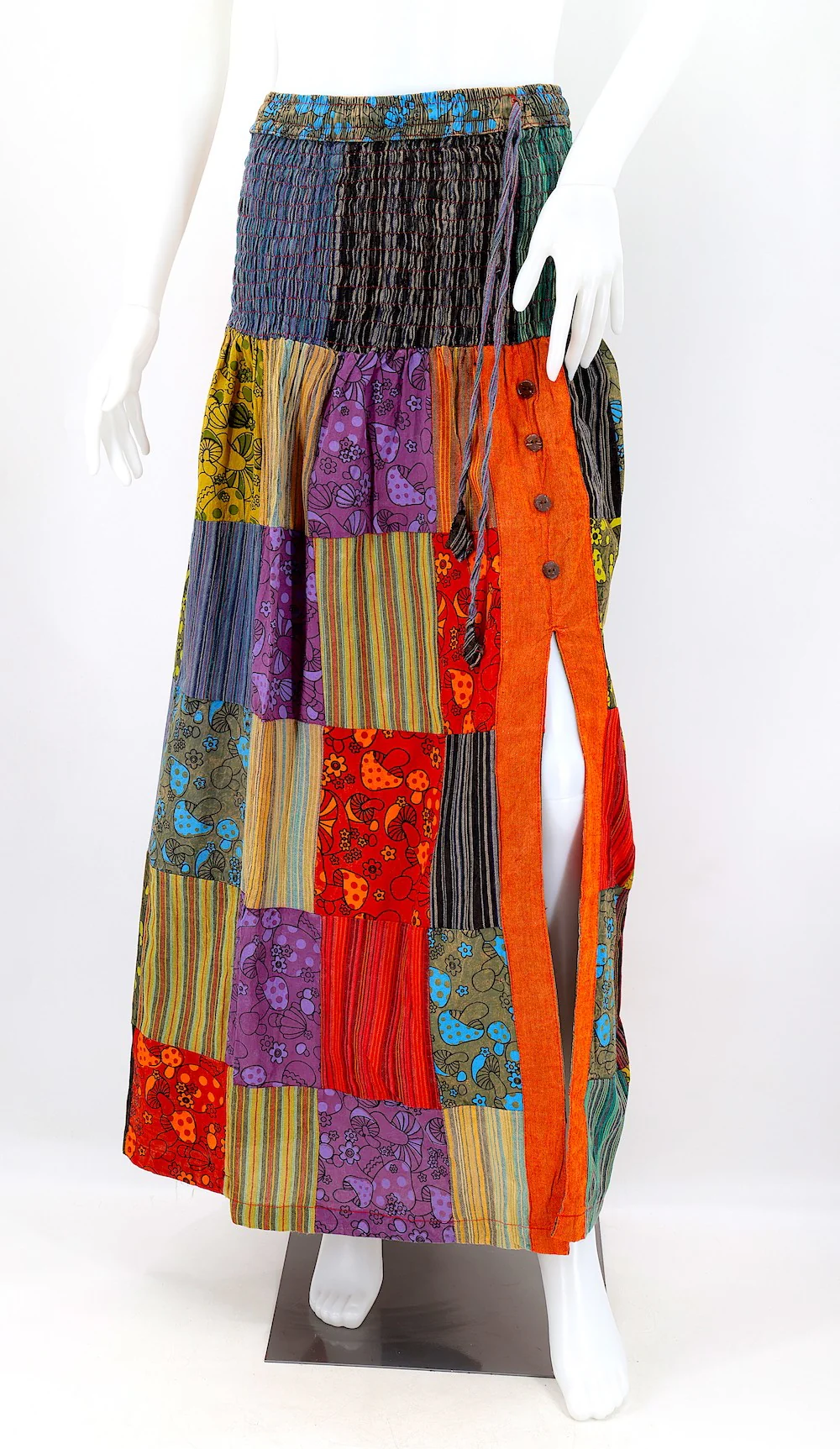 Mushroom Patchwork Maxi Skirt with Side Slit - Image 2