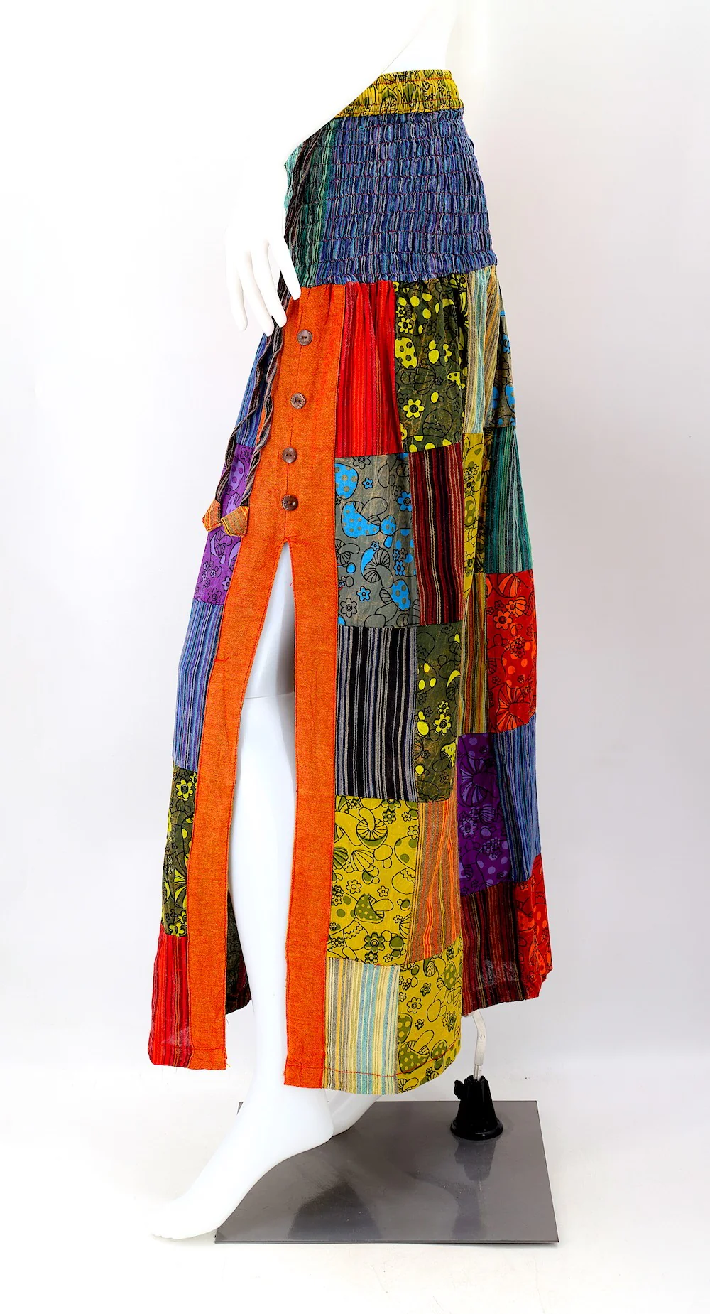 Mushroom Patchwork Maxi Skirt with Side Slit - Image 3