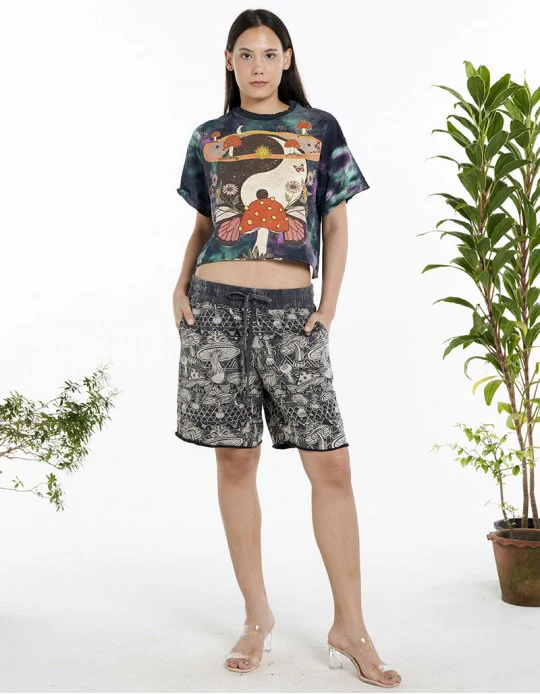 Mushroom Print Stonewashed Shorts - Image 2