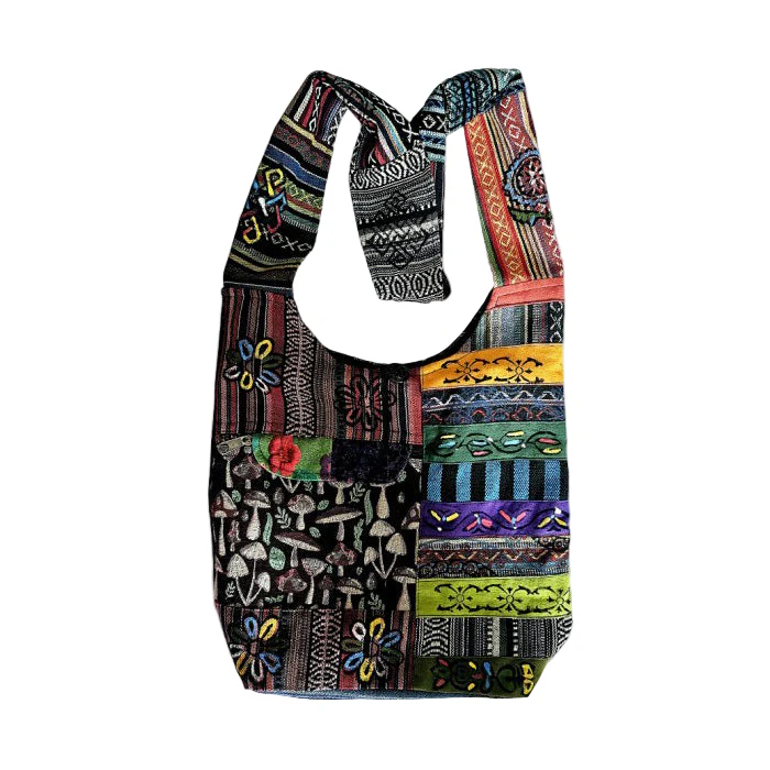 Mushroom Tribal Stripe Patchwork Hobo Bag