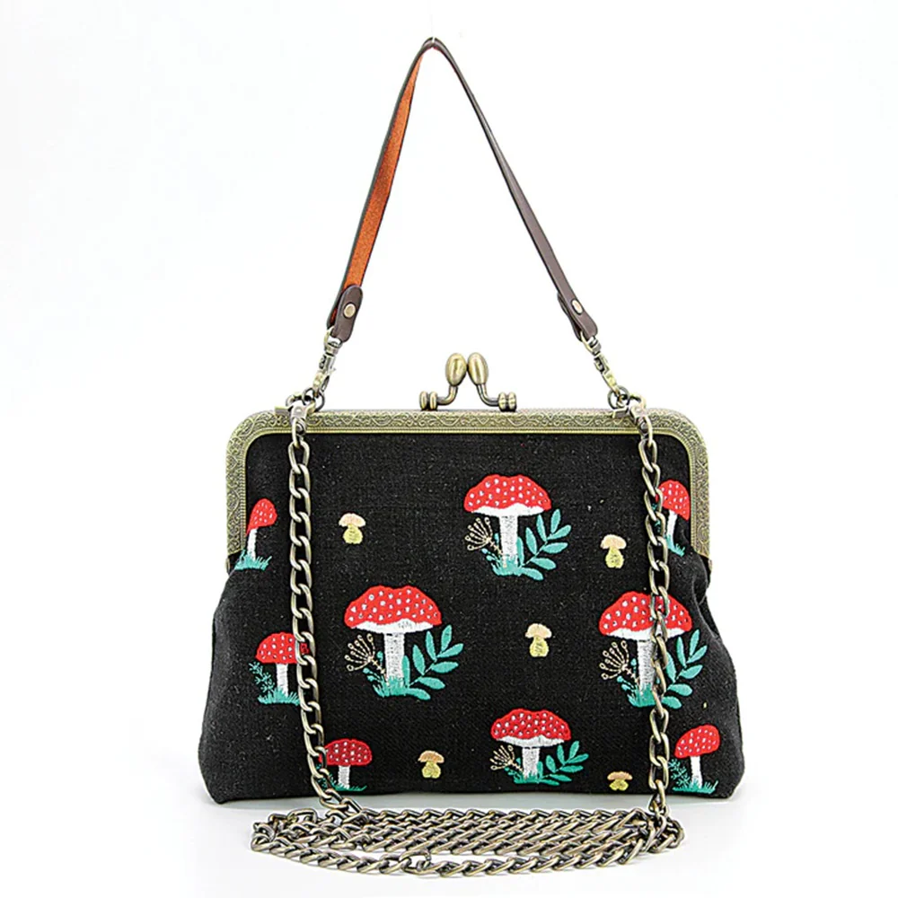 Mushrooms Kisslock Bag - Black SALE