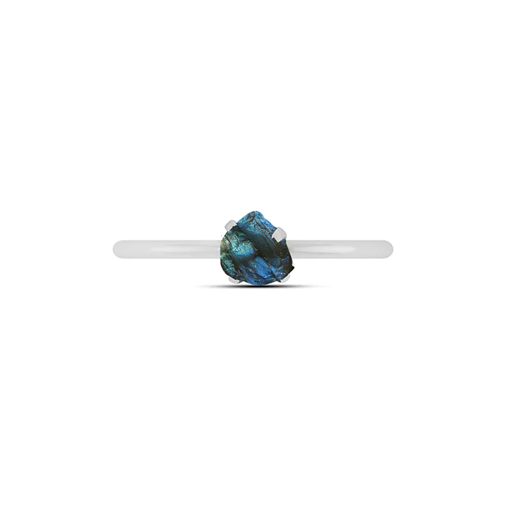 Natural Rough Labradorite Ring - 925 Sterling Silver