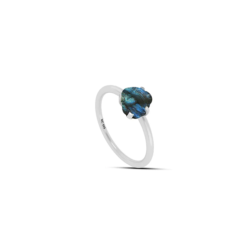Natural Rough Labradorite Ring - 925 Sterling Silver - Image 2
