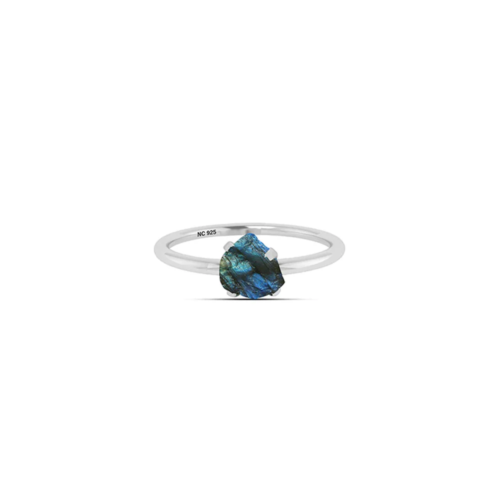 Natural Rough Labradorite Ring - 925 Sterling Silver - Image 3