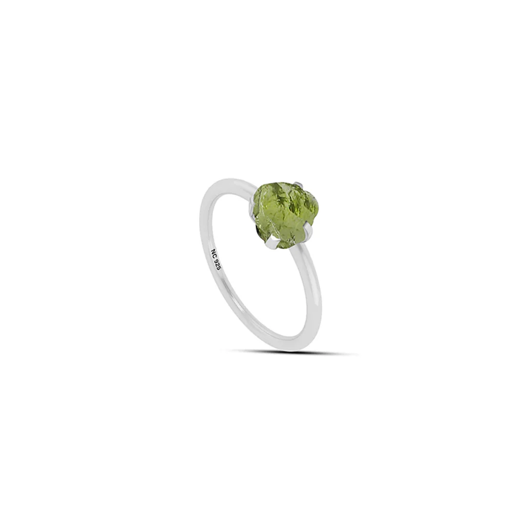 Natural Rough Peridot Ring - 925 Sterling Silver - Image 2
