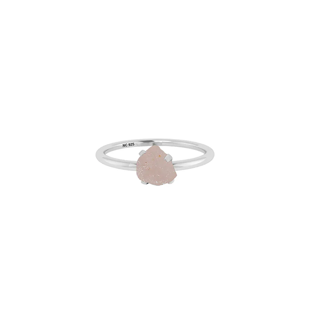 Natural Rough Rose Quartz Ring - 925 Sterling Silver - Image 3
